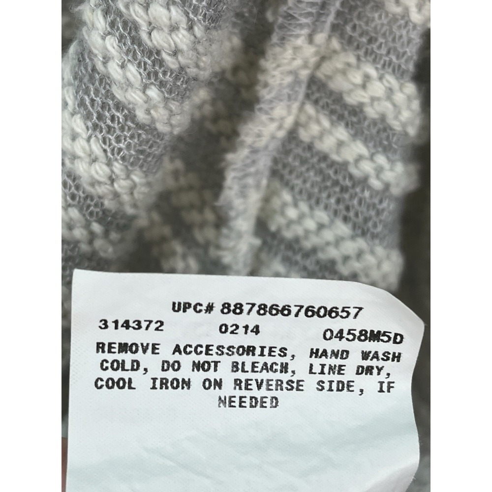 AB Studio Womens Grey White Striped Open Front Cardigan Sweater Size M Roll Tab - Picture 6 of 8